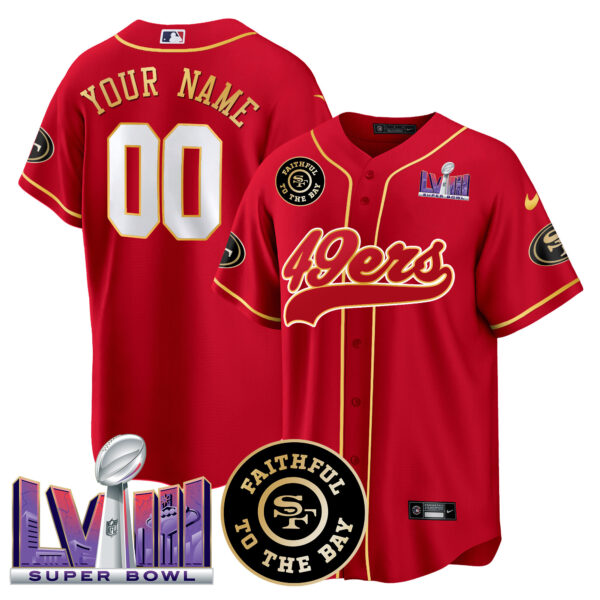 49ers Faithful & Super Bowl LVIII Patch Baseball Custom Jersey - All Stitched - Image 3