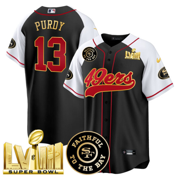 Men's 49ers Faithful & Super Bowl LVIII Gold Patch Baseball Jersey - All Stitched - Image 3