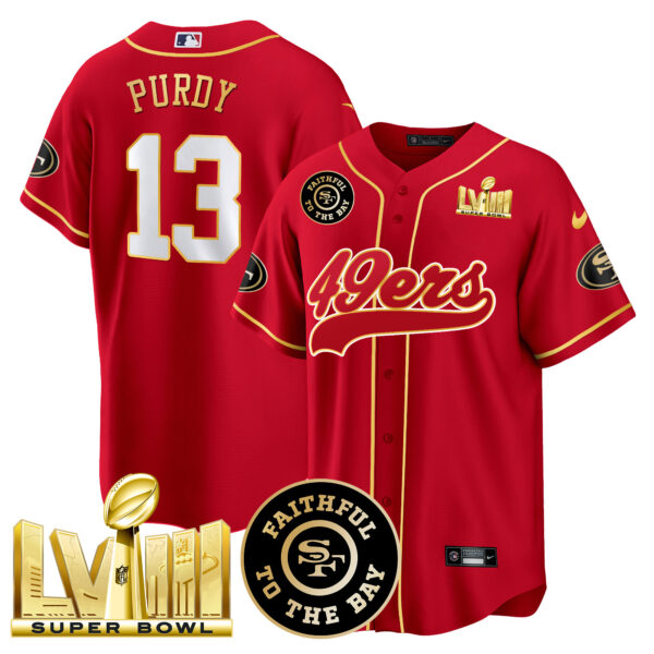Men's 49ers Faithful & Super Bowl LVIII Gold Patch Baseball Jersey - All Stitched - Image 23