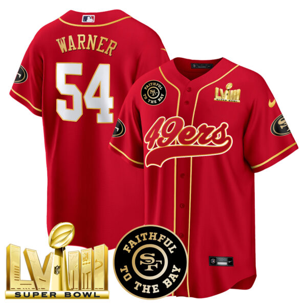 Men's 49ers Faithful & Super Bowl LVIII Gold Patch Baseball Jersey - All Stitched - Image 25