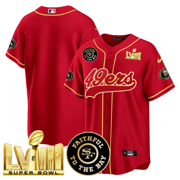 Men's 49ers Faithful & Super Bowl LVIII Gold Patch Baseball Jersey - All Stitched - Image 30
