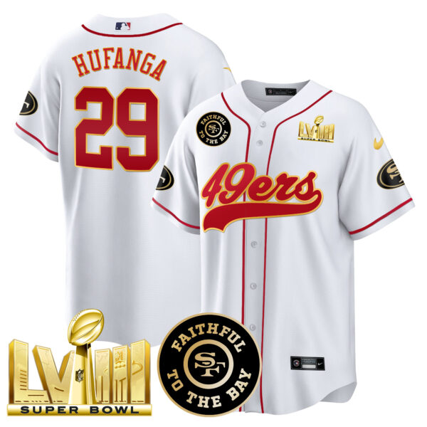 Men's 49ers Faithful & Super Bowl LVIII Gold Patch Baseball Jersey - All Stitched - Image 39