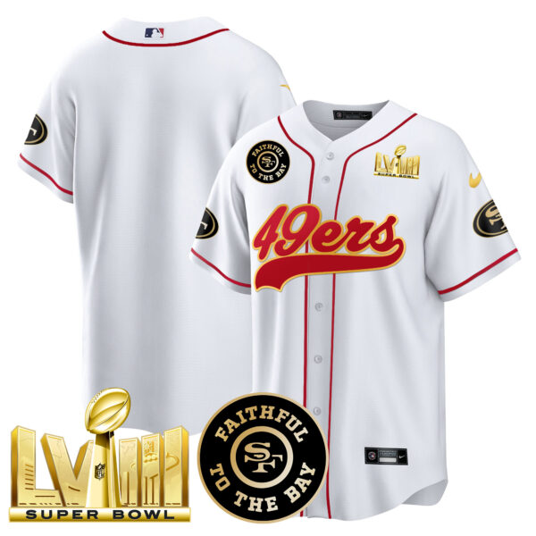 Men's 49ers Faithful & Super Bowl LVIII Gold Patch Baseball Jersey - All Stitched - Image 40