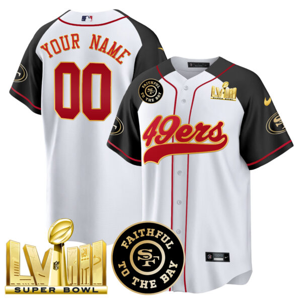 49ers Faithful & Super Bowl LVIII Gold Patch Baseball Custom Jersey - All Stitched - Image 5