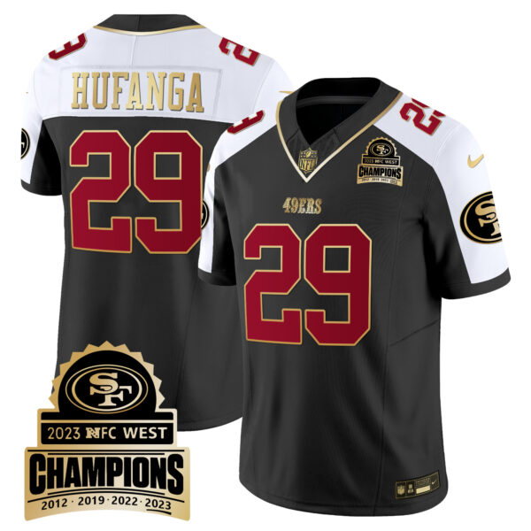 Men's 49ers 2023 NFC West Champions Patch Vapor Jersey V4 - All Stitched - Image 10