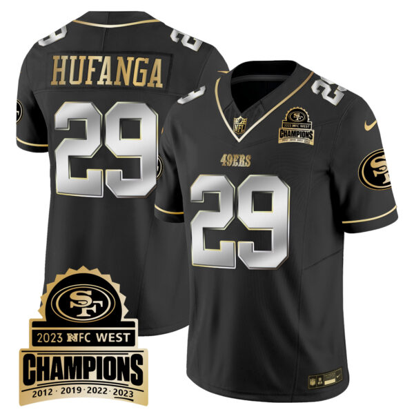 Men's 49ers 2023 NFC West Champions Patch Vapor Jersey V4 - All Stitched - Image 40