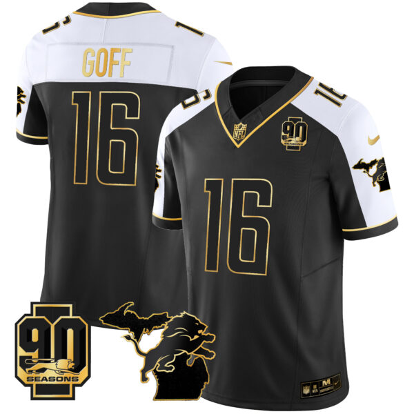 Men's Detroit Lions 90th Year & Michigan Patch Gold Vapor Jersey - All Stitched - Image 2