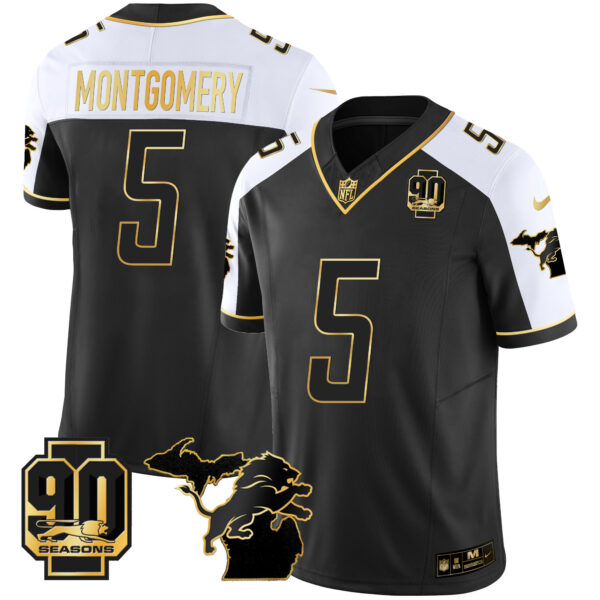 Men's Detroit Lions 90th Year & Michigan Patch Gold Vapor Jersey - All Stitched - Image 4
