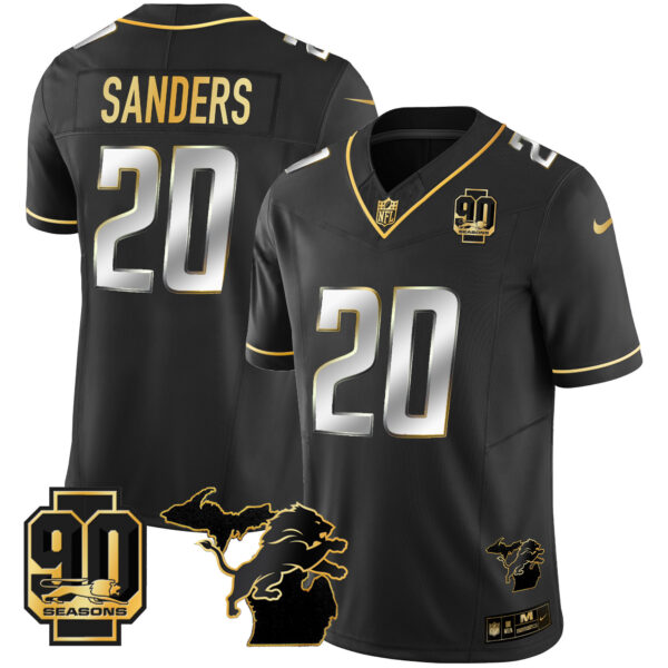Men's Detroit Lions 90th Year & Michigan Patch Gold Vapor Jersey - All Stitched - Image 11