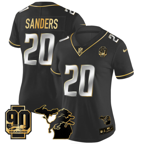 Women's Detroit Lions 90th Year & Michigan Patch Gold Vapor Jersey - All Stitched - Image 11