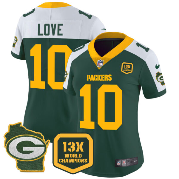 Women's Packers 13 Time World Champions & Home Patch Vapor Jersey – All Stitched - Image 7