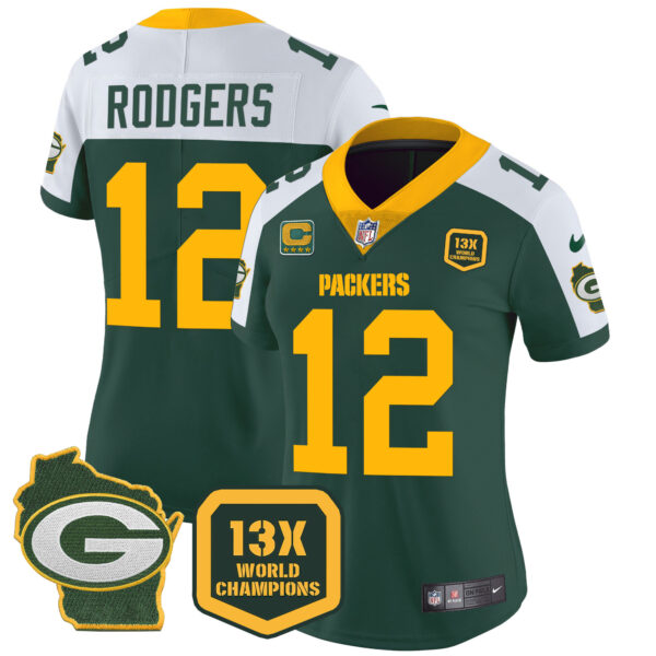 Women's Packers 13 Time World Champions & Home Patch Vapor Jersey – All Stitched - Image 10