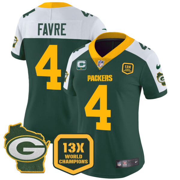 Women's Packers 13 Time World Champions & Home Patch Vapor Jersey – All Stitched - Image 11