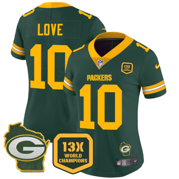Women's Packers 13 Time World Champions & Home Patch Vapor Jersey – All Stitched - Image 13