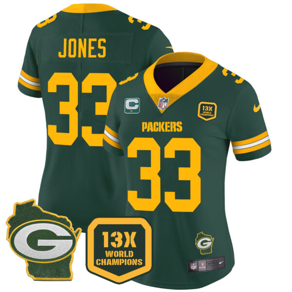 Women's Packers 13 Time World Champions & Home Patch Vapor Jersey – All Stitched - Image 15
