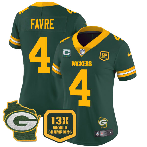 Women's Packers 13 Time World Champions & Home Patch Vapor Jersey – All Stitched - Image 17