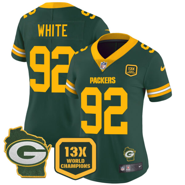 Women's Packers 13 Time World Champions & Home Patch Vapor Jersey – All Stitched - Image 18