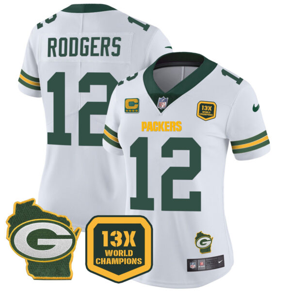 Women's Packers 13 Time World Champions & Home Patch Vapor Jersey – All Stitched - Image 22