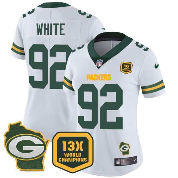 Women's Packers 13 Time World Champions & Home Patch Vapor Jersey – All Stitched - Image 24