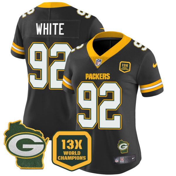 Women's Packers 13 Time World Champions & Home Patch Vapor Jersey – All Stitched - Image 30