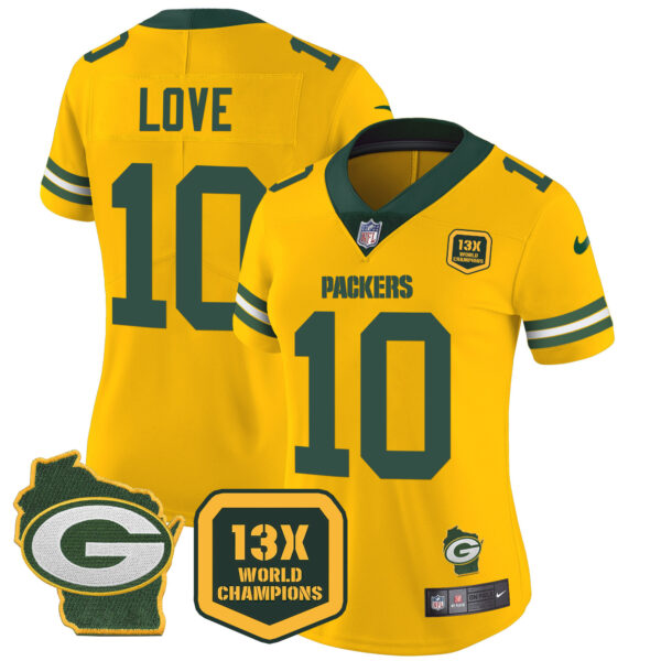 Women's Packers 13 Time World Champions & Home Patch Vapor Jersey – All Stitched - Image 31