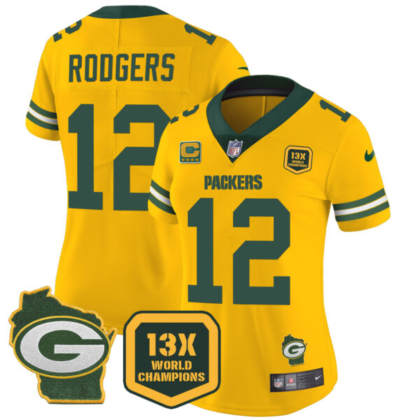 Women's Packers 13 Time World Champions & Home Patch Vapor Jersey – All Stitched - Image 34