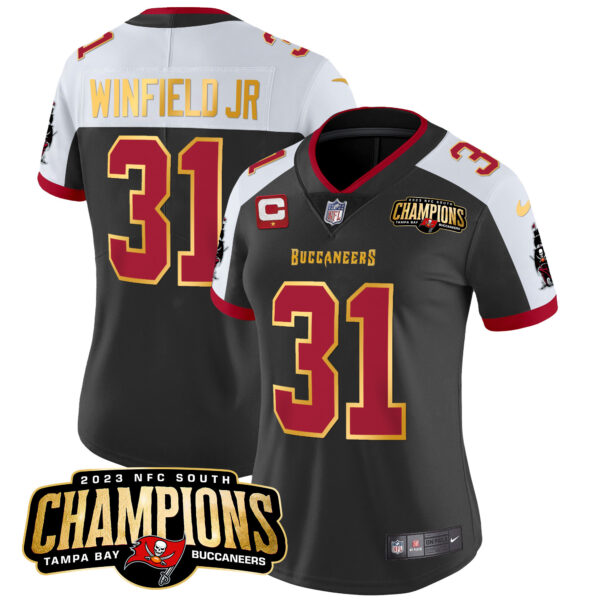 Women's Buccaneers 2023 NFC South Champions Patch Gold Trim Vapor Jersey - All Stitched - Image 6