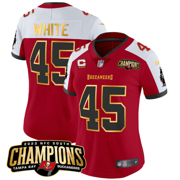 Women's Buccaneers 2023 NFC South Champions Patch Gold Trim Vapor Jersey - All Stitched - Image 14