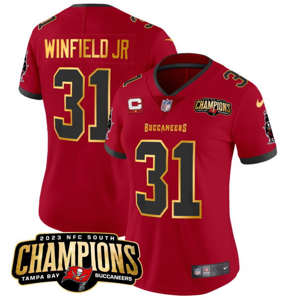 Women's Buccaneers 2023 NFC South Champions Patch Gold Trim Vapor Jersey - All Stitched - Image 20
