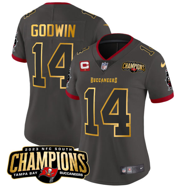Women's Buccaneers 2023 NFC South Champions Patch Gold Trim Vapor Jersey - All Stitched - Image 31