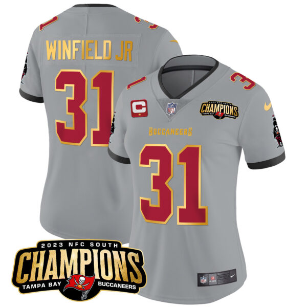 Women's Buccaneers 2023 NFC South Champions Patch Gold Trim Vapor Jersey - All Stitched - Image 41
