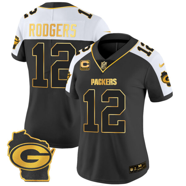 Women's Packers Home Patch Gold Vapor Jersey - All Stitched - Image 4