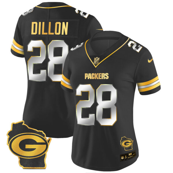 Women's Packers Home Patch Gold Vapor Jersey - All Stitched - Image 8