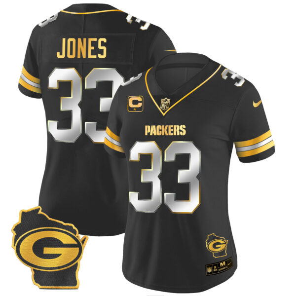 Women's Packers Home Patch Gold Vapor Jersey - All Stitched - Image 9
