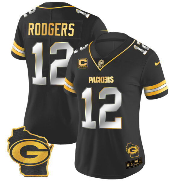 Women's Packers Home Patch Gold Vapor Jersey - All Stitched - Image 10