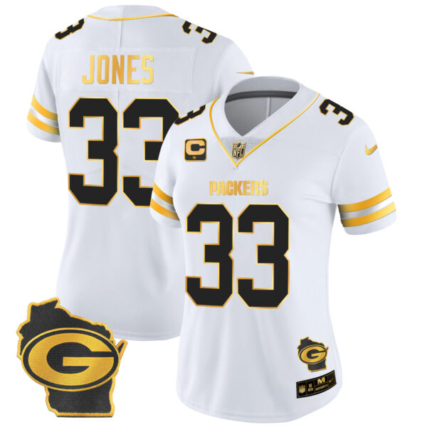Women's Packers Home Patch Gold Vapor Jersey - All Stitched - Image 21