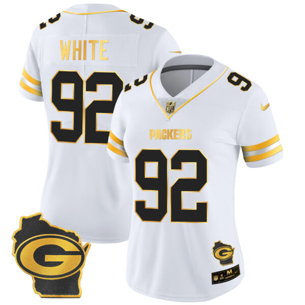 Women's Packers Home Patch Gold Vapor Jersey - All Stitched - Image 24