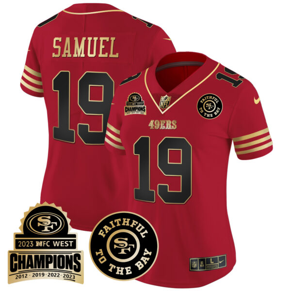 Women's 49ers 2023 NFC West Champions Patch Vapor Jersey V3 - All Stitched - Image 12