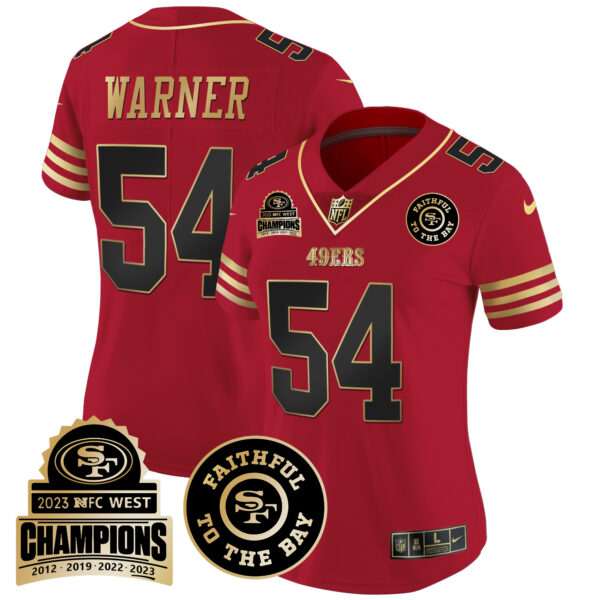 Women's 49ers 2023 NFC West Champions Patch Vapor Jersey V3 - All Stitched - Image 15