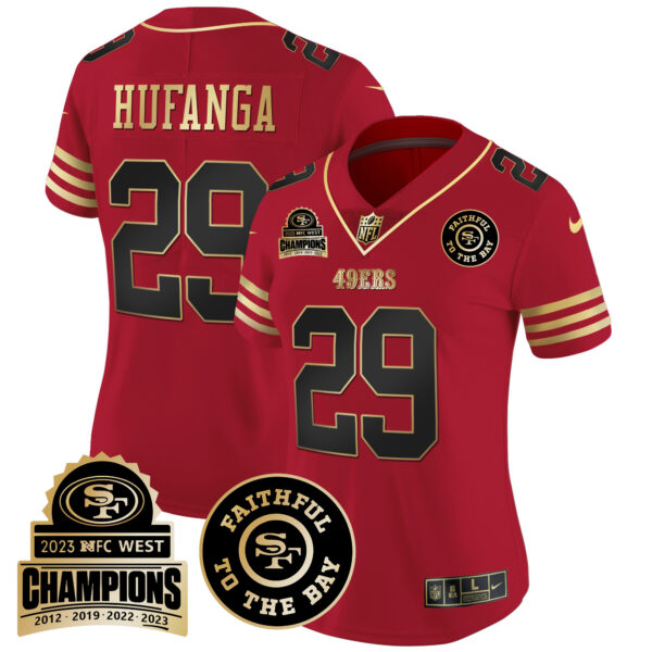 Women's 49ers 2023 NFC West Champions Patch Vapor Jersey V3 - All Stitched - Image 20