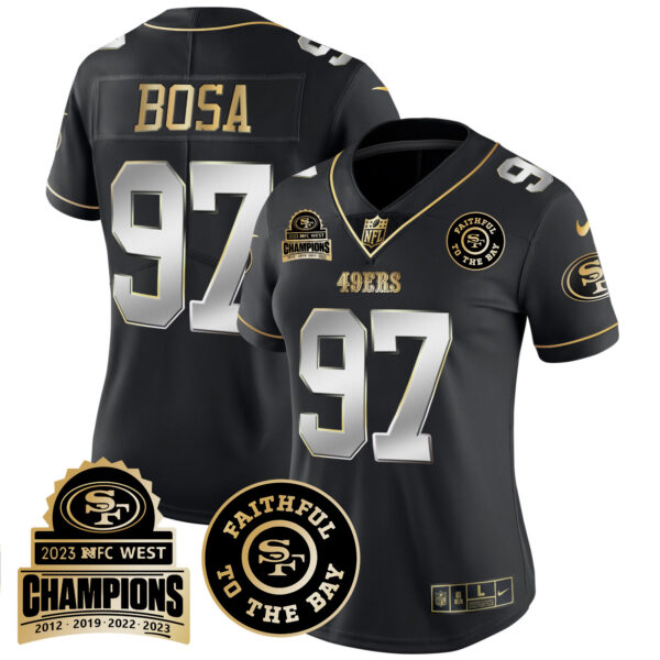 Women's 49ers 2023 NFC West Champions Patch Vapor Jersey V3 - All Stitched - Image 37