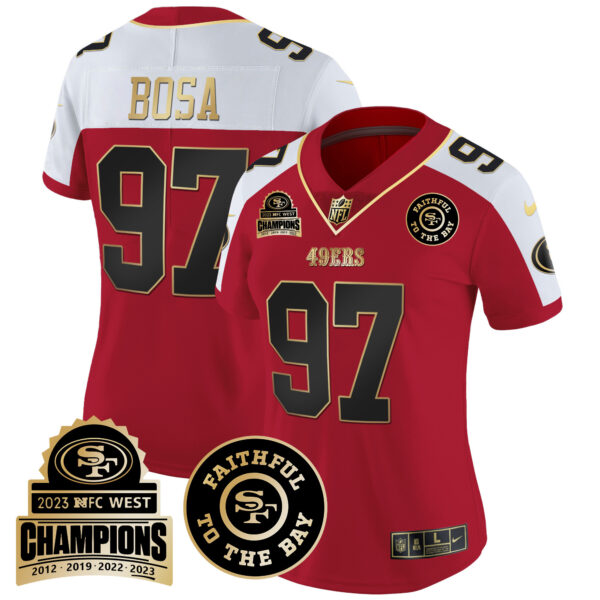 Women's 49ers 2023 NFC West Champions Patch Vapor Jersey V3 - All Stitched - Image 47