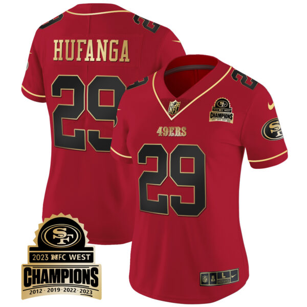 Women's 49ers 2023 NFC West Champions Patch Vapor Jersey V4 - All Stitched - Image 30