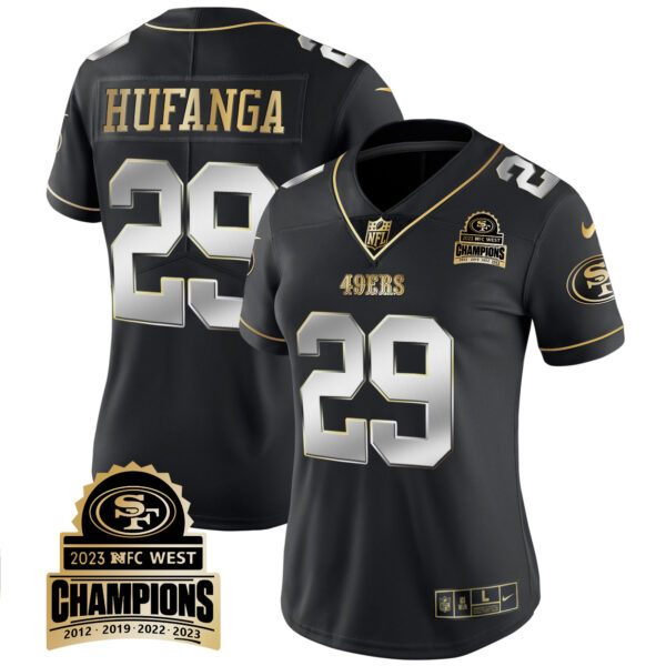 Women's 49ers 2023 NFC West Champions Patch Vapor Jersey V4 - All Stitched - Image 40