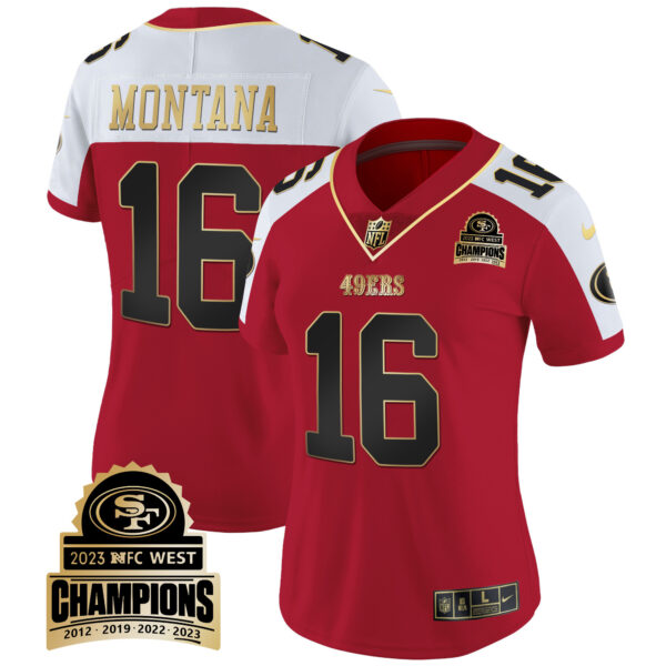 Women's 49ers 2023 NFC West Champions Patch Vapor Jersey V4 - All Stitched - Image 48