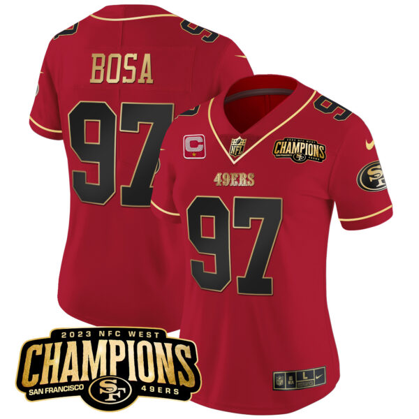 Women's 49ers 2023 NFC West Champions Patch Vapor Jersey V2 - All Stitched - Image 27