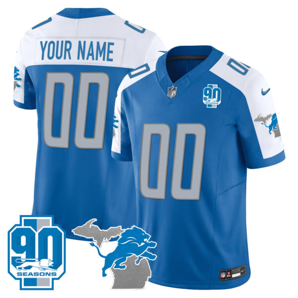 Detroit Lions 90th Year & Michigan Patch Custom Vapor Jersey - All Stitched - Image 2