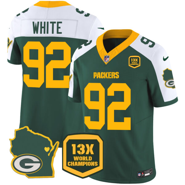 Men's Packers 13 Time World Champions & Home Patch Vapor Jersey V2 – All Stitched - Image 12