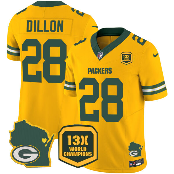 Men's Packers 13 Time World Champions & Home Patch Vapor Jersey V2 – All Stitched - Image 32