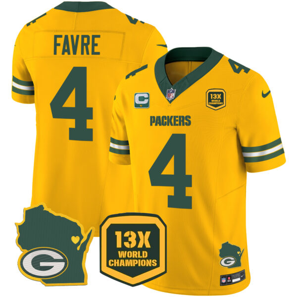 Men's Packers 13 Time World Champions & Home Patch Vapor Jersey V2 – All Stitched - Image 35